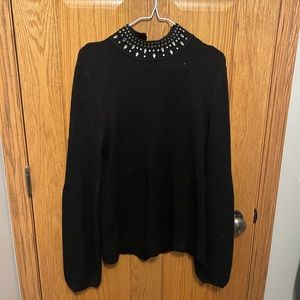 Embellished neck sweater in black, Medium Tall